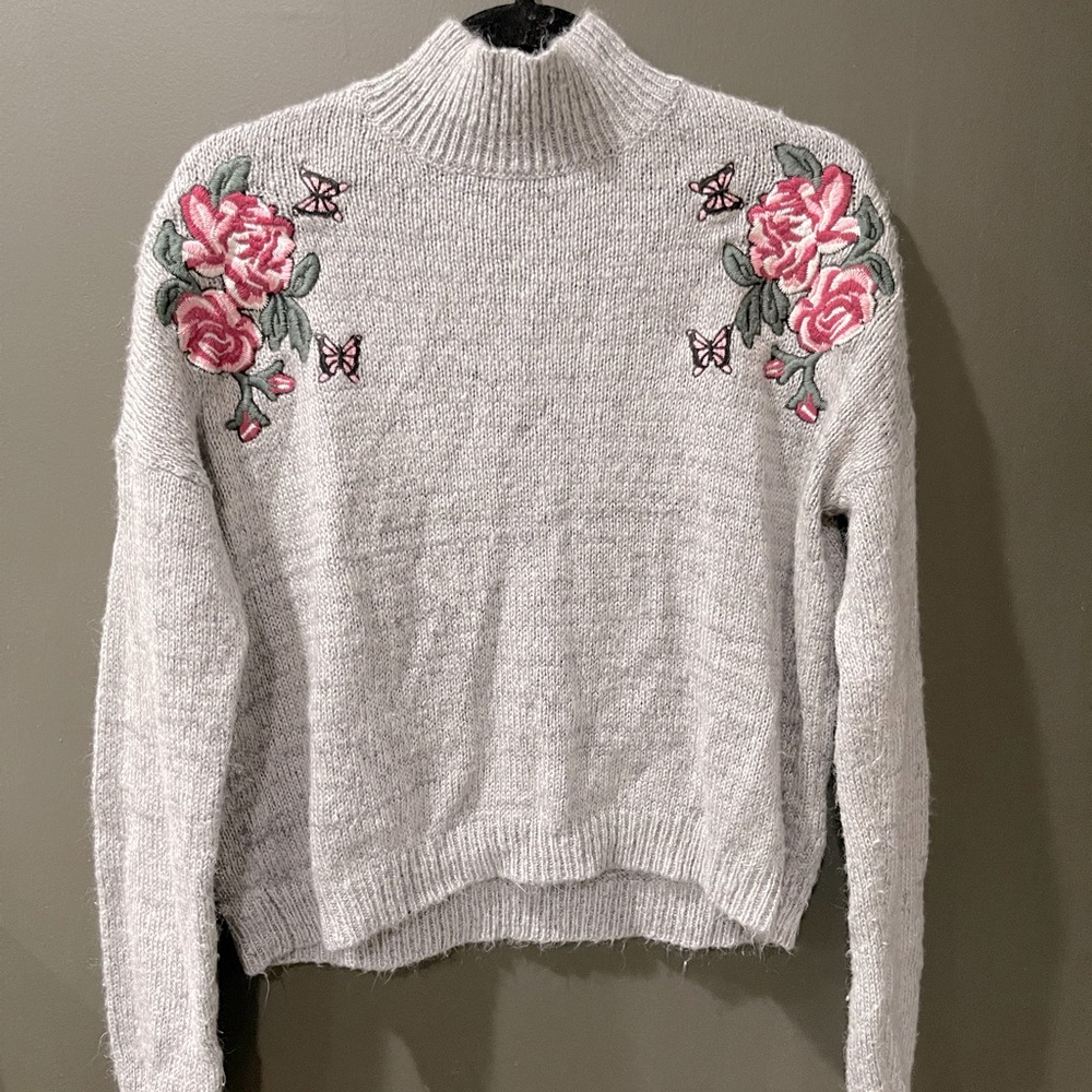 Cloud Chaser Embroidered Floral Mock Neck Sweater Size M Barbiecore Academia